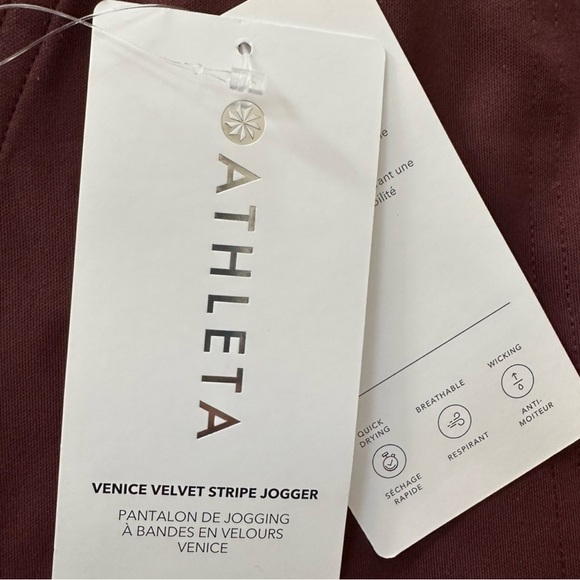 Like New! Athleta Venice Velvet Stripe Joggers High Waist Stretch, Burgundy. - Picture 10 of 10